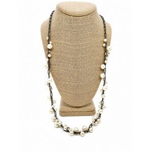 J CREW PEARL NECKLACE Cluster Faux Pearl Long Station Chain Statement